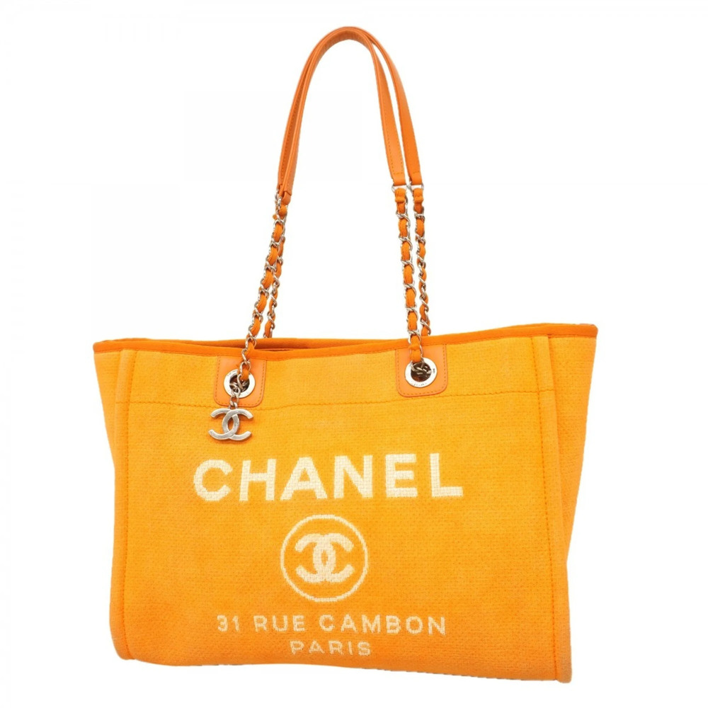 CHANEL Orange Canvas Deauville Tote Bag